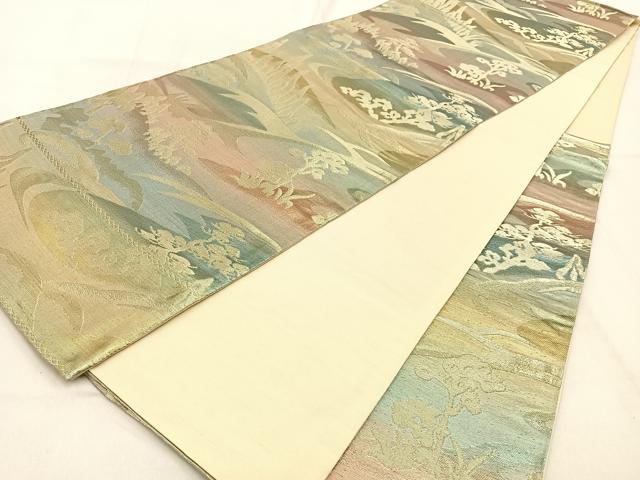 平和屋着物◎六通柄袋帯 風景文 金糸 引箔 正絹 逸品 BAAW0743hj