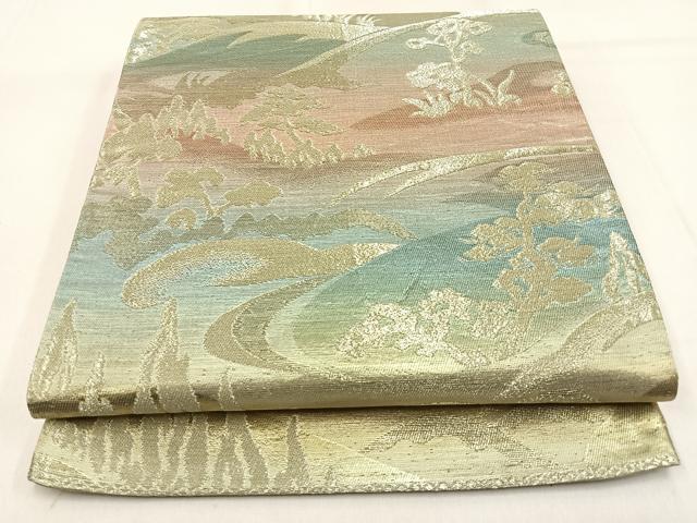 平和屋着物◎六通柄袋帯 風景文 金糸 引箔 正絹 逸品 BAAW0743hj