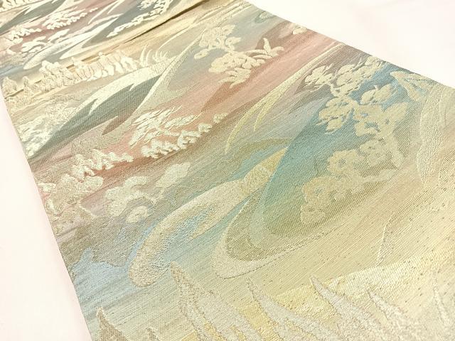 平和屋着物◎六通柄袋帯 風景文 金糸 引箔 正絹 逸品 BAAW0743hj