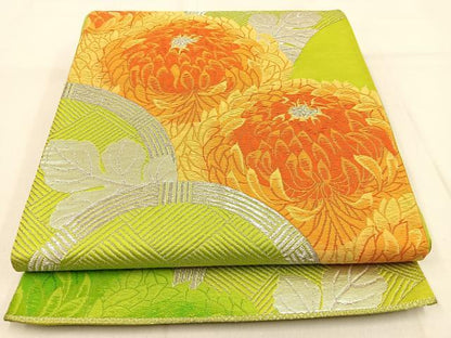 平和屋着物◎六通柄袋帯 唐織 籬菊文 銀糸 正絹 逸品 BAAW0744hj