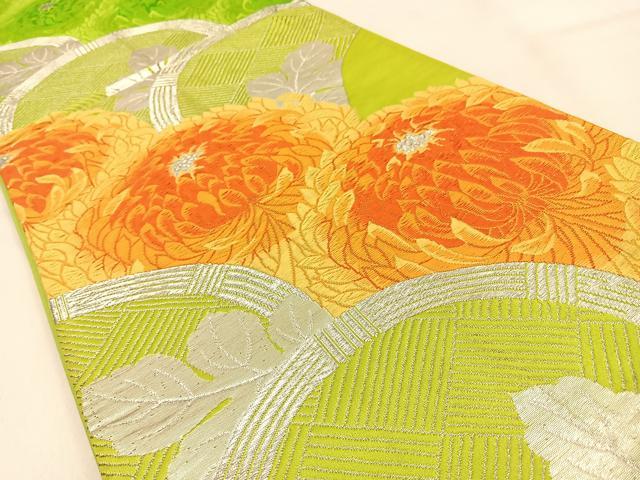 平和屋着物◎六通柄袋帯 唐織 籬菊文 銀糸 正絹 逸品 BAAW0744hj