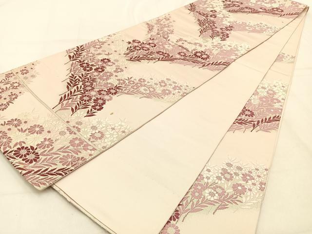 平和屋着物◎六通柄袋帯 唐織 草花文 銀糸 正絹 逸品 BAAW0748hj