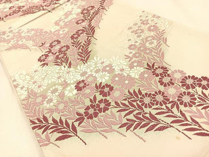 平和屋着物◎六通柄袋帯 唐織 草花文 銀糸 正絹 逸品 BAAW0748hj