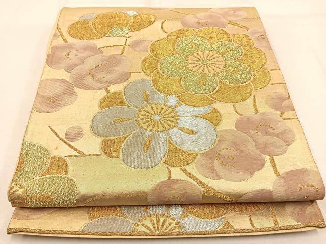 平和屋着物◎六通柄袋帯　枝梅文　金銀糸　正絹　逸品　BAAW0751hj