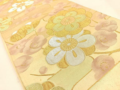 平和屋着物◎六通柄袋帯　枝梅文　金銀糸　正絹　逸品　BAAW0751hj