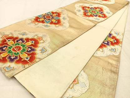 平和屋着物◎六通柄袋帯 唐織 正倉院花文 金銀糸 正絹 逸品 BAAW0752hj