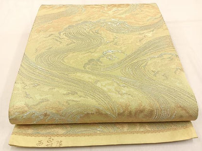 平和屋着物◎西陣 六通柄袋帯 立波文 金糸 正絹 逸品 BAAW0753hj