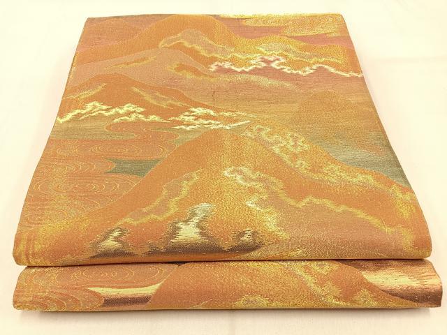 平和屋着物◎西陣 六通柄袋帯 重ね山風景文 金糸 正絹 逸品 BAAW0759hj
