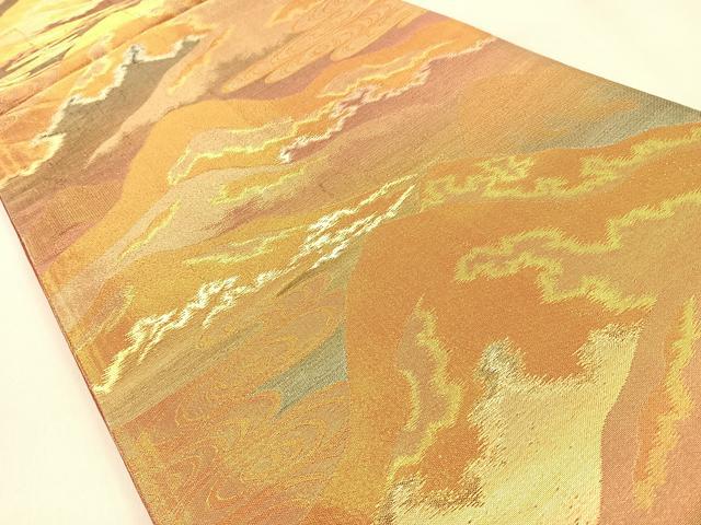 平和屋着物◎西陣 六通柄袋帯 重ね山風景文 金糸 正絹 逸品 BAAW0759hj