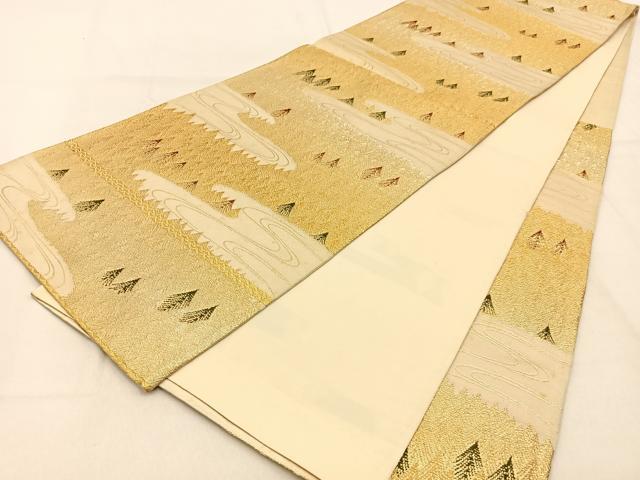 平和屋着物◎六通柄袋帯　樹林文　金銀糸　正絹　逸品　BAAW0761hj