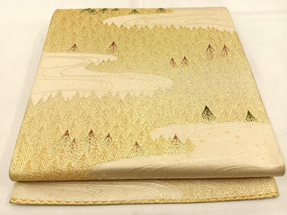 平和屋着物◎六通柄袋帯　樹林文　金銀糸　正絹　逸品　BAAW0761hj