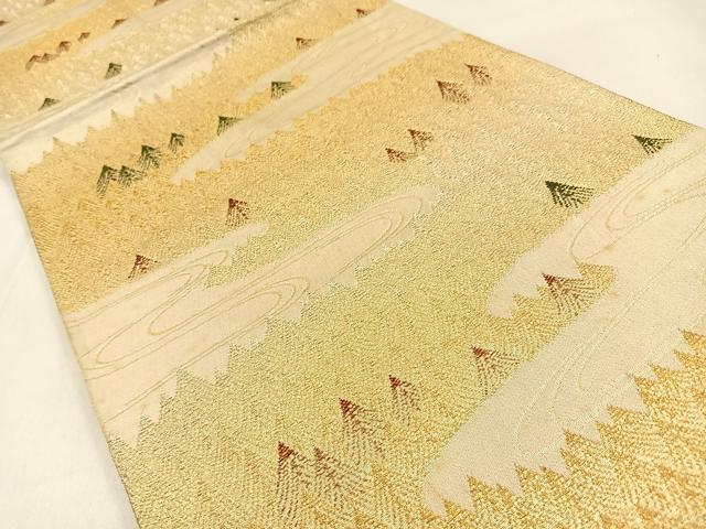 平和屋着物◎六通柄袋帯　樹林文　金銀糸　正絹　逸品　BAAW0761hj