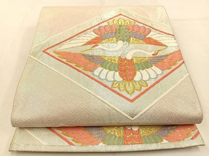 平和屋着物◎六通柄袋帯 唐織 菱双鶴文 金銀糸 正絹 逸品 BAAW0762hj