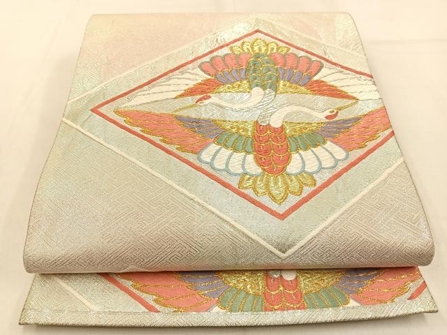 平和屋着物◎六通柄袋帯 唐織 菱双鶴文 金銀糸 正絹 逸品 BAAW0762hj