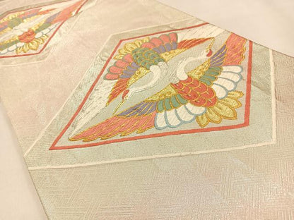平和屋着物◎六通柄袋帯 唐織 菱双鶴文 金銀糸 正絹 逸品 BAAW0762hj