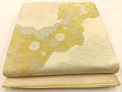 平和屋着物◎六通柄袋帯　道長渡橋花文　金銀糸　正絹　逸品　BAAW0768hj