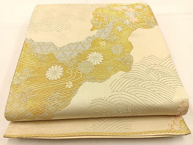 平和屋着物◎六通柄袋帯　道長渡橋花文　金銀糸　正絹　逸品　BAAW0768hj
