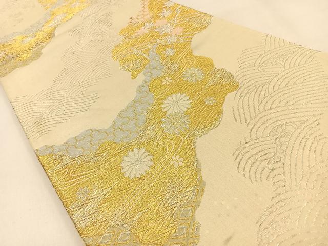 平和屋着物◎六通柄袋帯　道長渡橋花文　金銀糸　正絹　逸品　BAAW0768hj