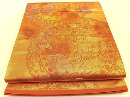 平和屋着物◎六通柄袋帯　狩猟花鳥文　金銀糸　引箔　正絹　逸品　BAAW0770hj