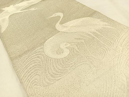 平和屋着物◎全通柄袋帯 群鶴 銀糸 正絹 逸品 BAAW0771hj
