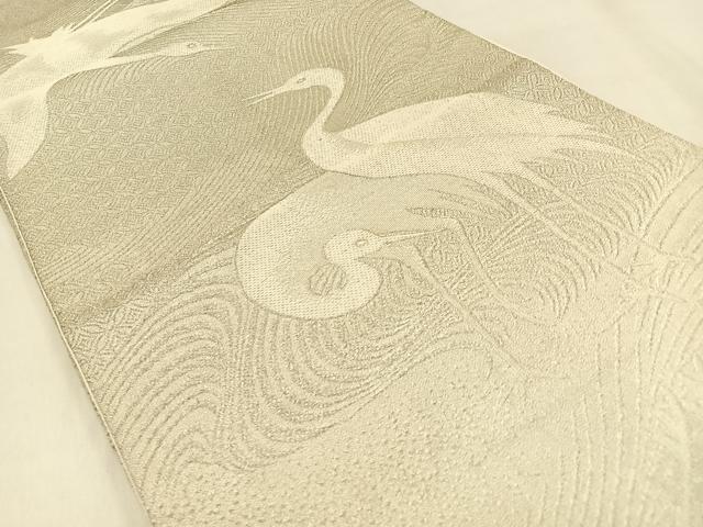 平和屋着物◎全通柄袋帯 群鶴 銀糸 正絹 逸品 BAAW0771hj