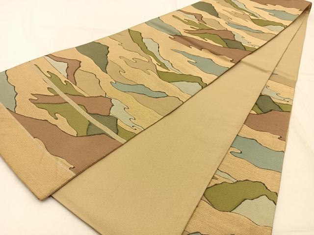 平和屋着物◎西陣　六通柄袋帯　遠山文　証紙付き　正絹　逸品　BAAW0772hj
