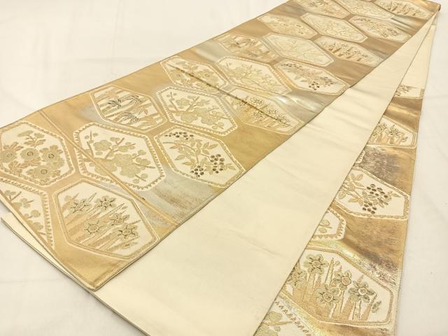 平和屋着物◎六通柄袋帯　亀甲草花文　金銀糸　正絹　逸品　BAAW0773hj
