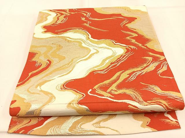 平和屋着物◎六通柄　本袋帯　流水文　金糸　正絹　逸品　BAAW0774hj