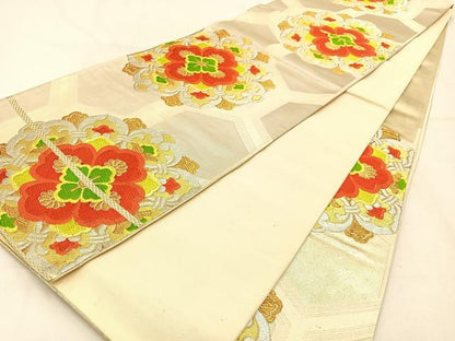 平和屋着物◎六通柄袋帯 唐織 亀甲正倉院花文 金銀糸 正絹 逸品 BAAW0778hj