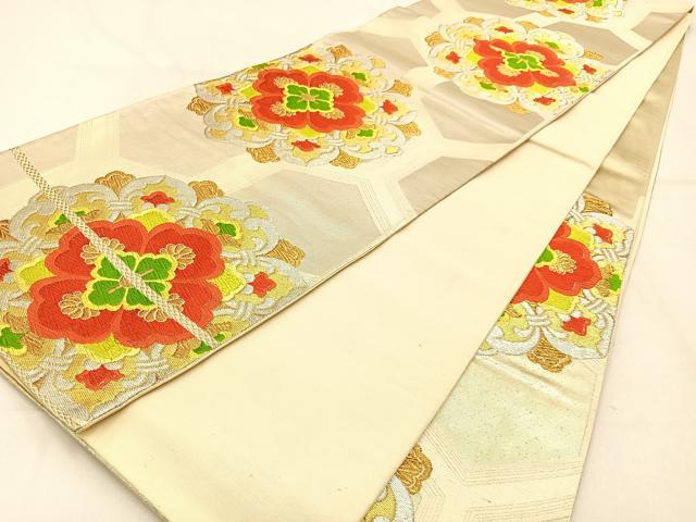 平和屋着物◎六通柄袋帯 唐織 亀甲正倉院花文 金銀糸 正絹 逸品 BAAW0778hj