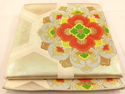 平和屋着物◎六通柄袋帯 唐織 亀甲正倉院花文 金銀糸 正絹 逸品 BAAW0778hj