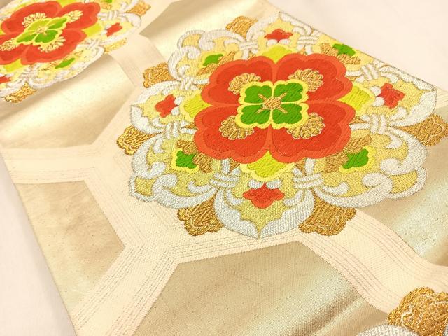 平和屋着物◎六通柄袋帯 唐織 亀甲正倉院花文 金銀糸 正絹 逸品 BAAW0778hj