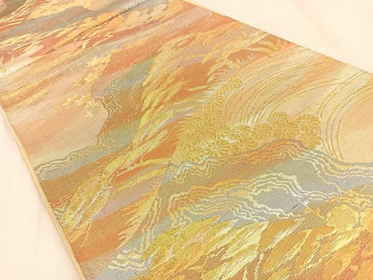 平和屋着物◎六通柄袋帯　重ね山風景文　金銀糸　正絹　逸品　BAAW0780hj