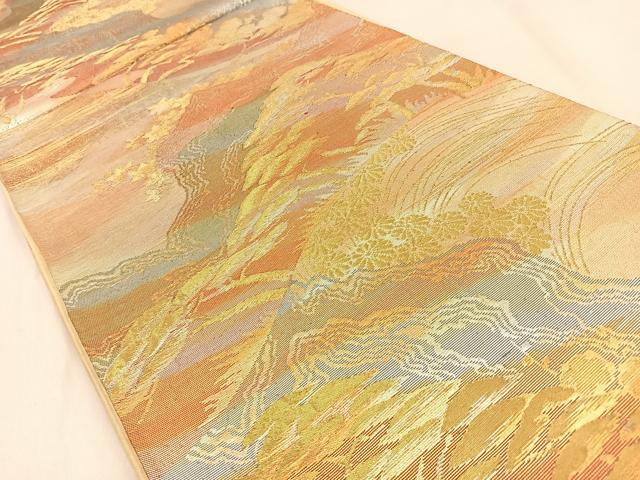 平和屋着物◎六通柄袋帯　重ね山風景文　金銀糸　正絹　逸品　BAAW0780hj