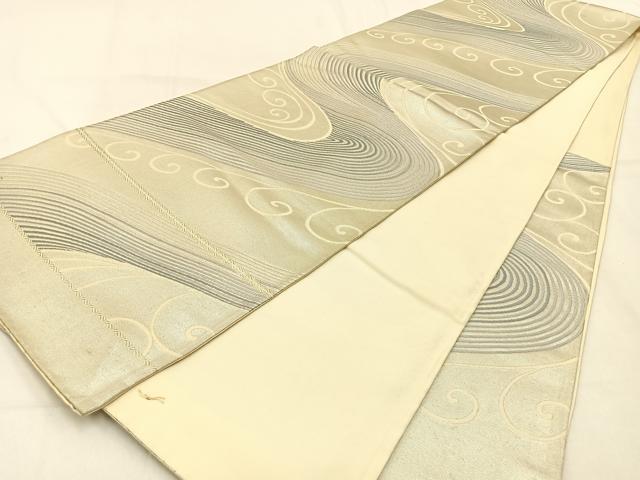 平和屋着物◎六通柄袋帯 唐織 流水文 銀糸 正絹 逸品 BAAW0783hj