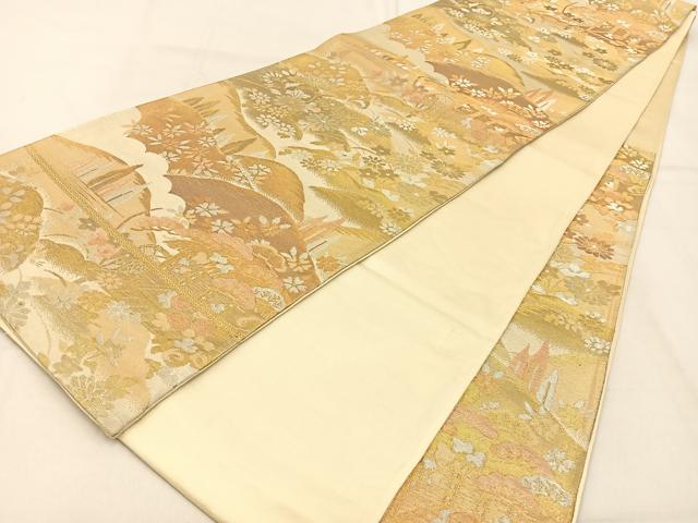 平和屋着物◎六通柄袋帯　風景文　金銀糸　正絹　逸品　BAAW0788hj
