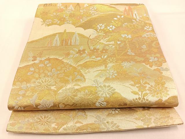 平和屋着物◎六通柄袋帯　風景文　金銀糸　正絹　逸品　BAAW0788hj