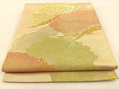 平和屋着物◎六通柄袋帯　松　金糸　正絹　逸品　BAAW0789hj