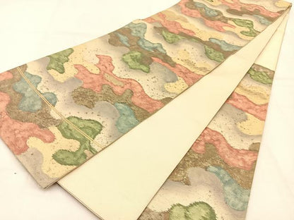平和屋着物◎六通柄袋帯　霞文　引箔　正絹　逸品　BAAW0790hj