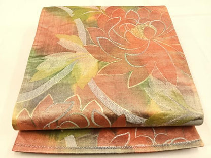平和屋着物◎六通柄袋帯　菊唐草文　金銀糸　正絹　逸品　BAAW0791hj