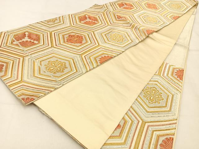 平和屋着物◎六通柄袋帯　唐織　子持ち亀甲花文　金銀糸　正絹　逸品　BAAW0803hj