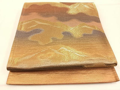 平和屋着物◎六通柄袋帯　遠山文　金糸　正絹　逸品　BAAW0804hj