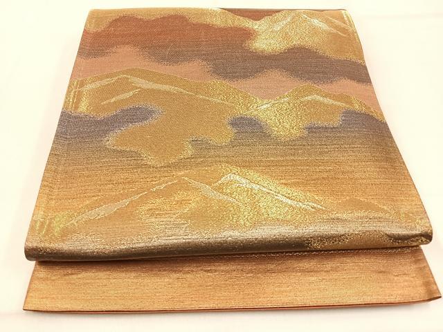 平和屋着物◎六通柄袋帯　遠山文　金糸　正絹　逸品　BAAW0804hj