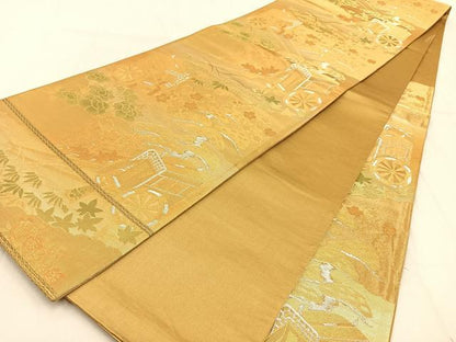 平和屋着物◎六通柄袋帯　松竹梅　御所車文　金銀糸　正絹　逸品　BAAW0809hj