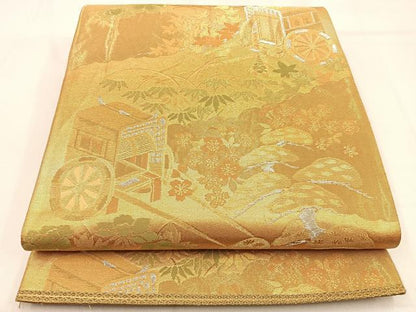平和屋着物◎六通柄袋帯　松竹梅　御所車文　金銀糸　正絹　逸品　BAAW0809hj