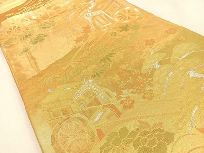 平和屋着物◎六通柄袋帯　松竹梅　御所車文　金銀糸　正絹　逸品　BAAW0809hj
