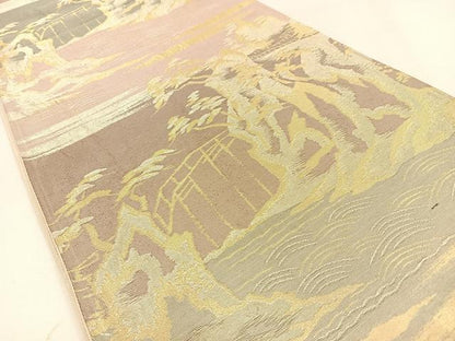 平和屋着物◎六通柄袋帯　浜松文　金糸　三越扱い　正絹　逸品　BAAW0813hj