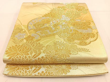 平和屋着物◎西陣　六通柄袋帯　吉祥花文　金銀糸　正絹　逸品　BAAW0814hj