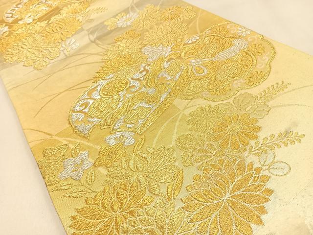 平和屋着物◎西陣　六通柄袋帯　吉祥花文　金銀糸　正絹　逸品　BAAW0814hj