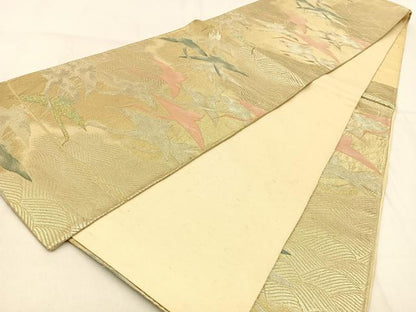 平和屋着物◎六通柄袋帯 飛鶴文 金銀糸 正絹 逸品 BAAW0821hj